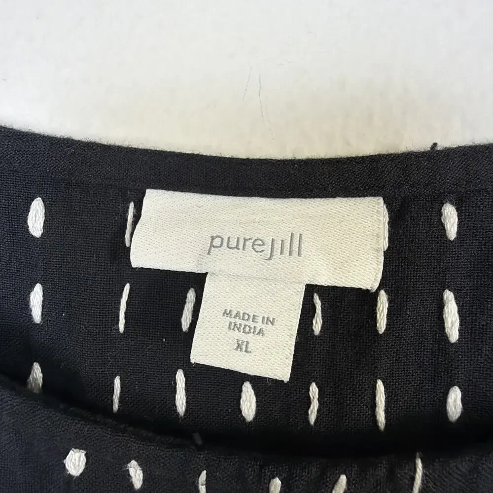 J. Jill XL Pure Embroidered Maxi Dress black white pinstriped bohemian classic - Picture 6 of 14